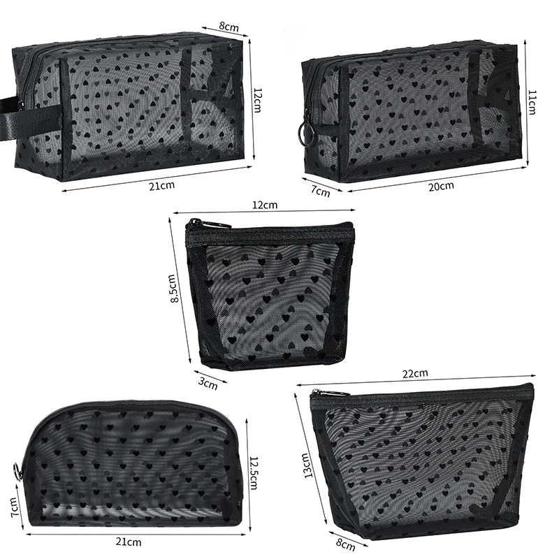 Heart Transparent Mesh Makeup Bag Multifunction Portable Women Cosmetic Storage Pouch Ladies Toiletry Lipstick Organizer Bags - Image 4