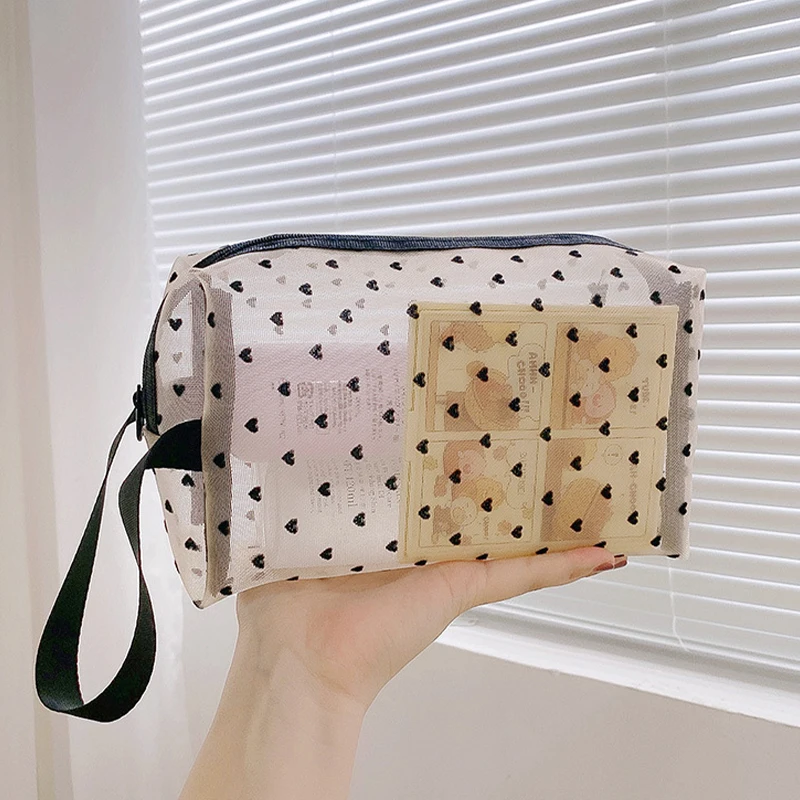 Heart Transparent Mesh Makeup Bag Multifunction Portable Women Cosmetic Storage Pouch Ladies Toiletry Lipstick Organizer Bags - Image 3